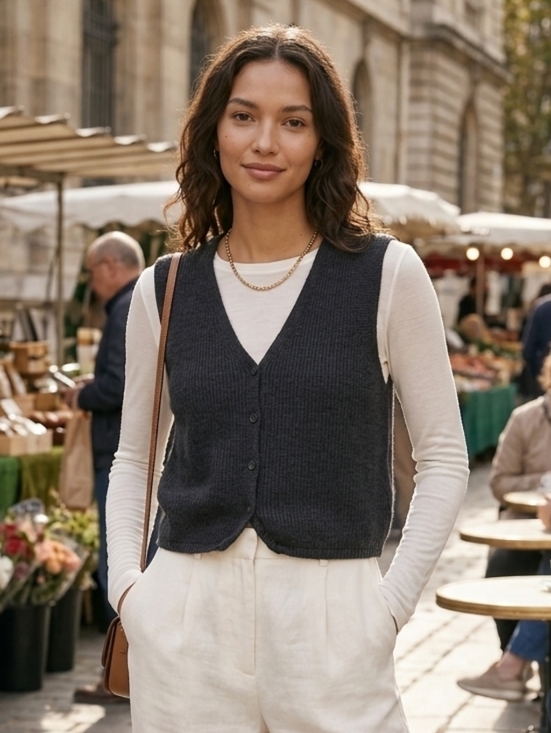 Aritzia Sweaters - Wilfred Aritzia Women's Minimalist Preppy Black Knit Vest Size XS/S